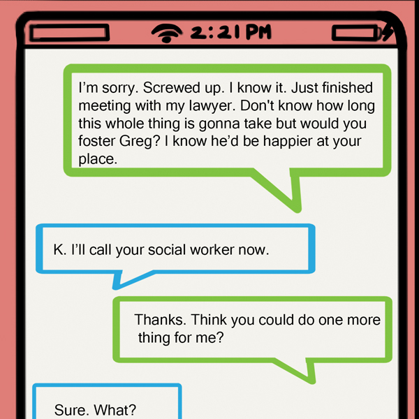 still image of texts from scenes when Dwayne takes care of Greg